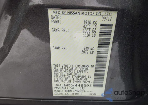 2013 Nissan Altima 2.5 S from USA, damaged, VIN 1N4AL3AP5DN448693